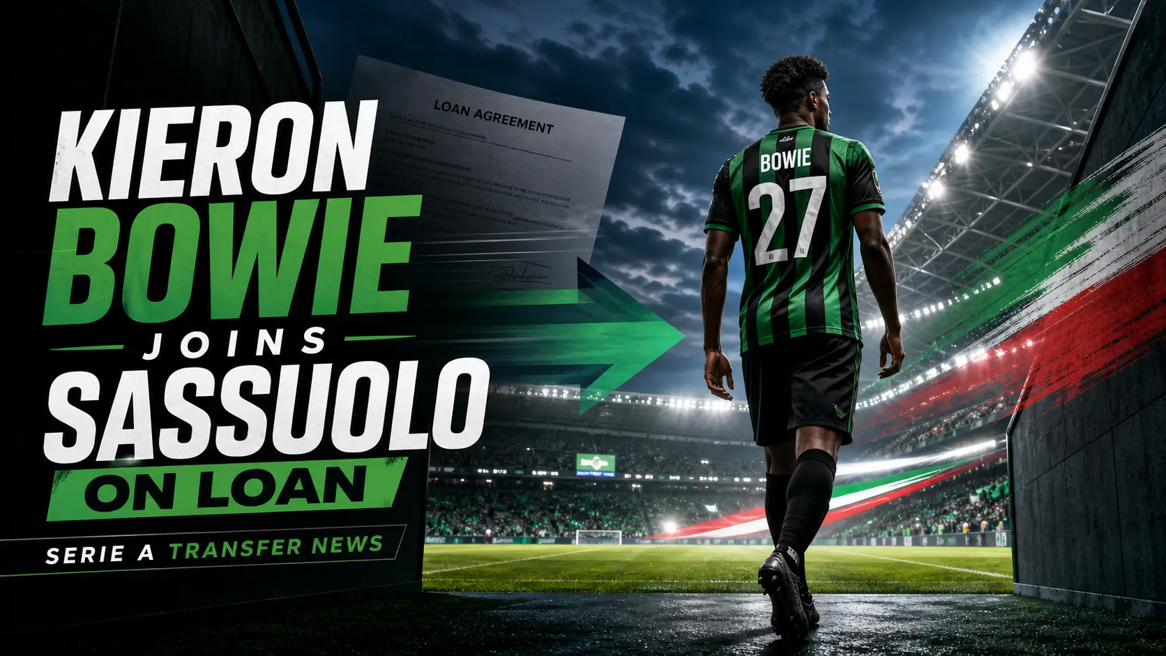 Kieron Bowie Joins Serie A Club Sassuolo on Loan