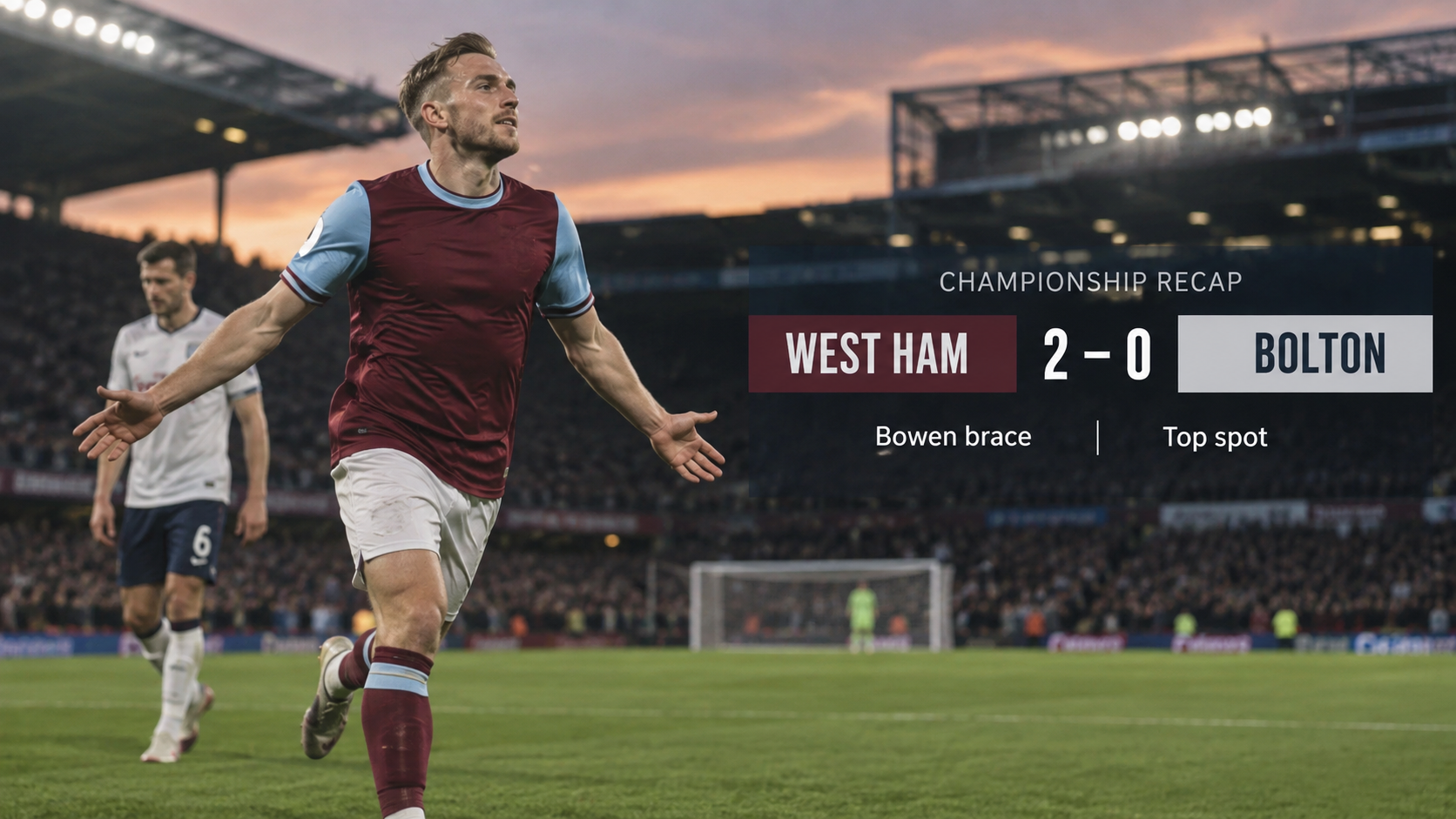 Championship recap: West Ham claim top spot as Bowen brace defeats Bolton | Championship