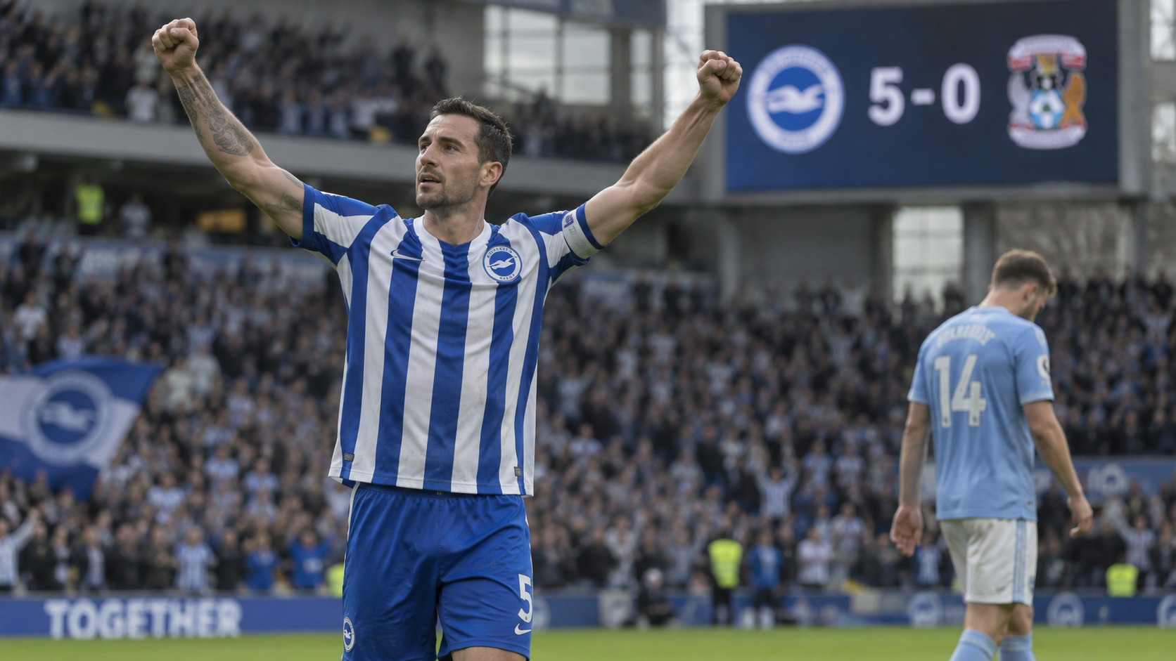 Lewis Dunk Stunner Inspires Five-Star Brighton Rout of 10-Man Coventry | Premier League