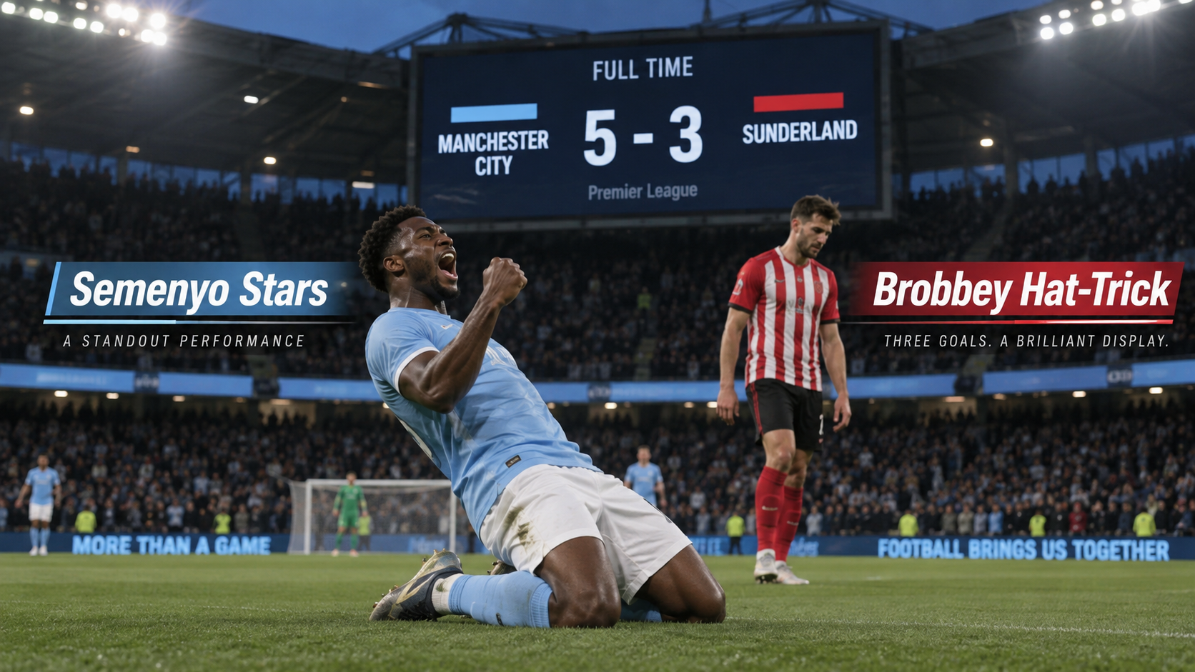 Semenyo Stars as Flawless Manchester City Defeat Sunderland 5-3 Despite Brobbey Hat-Trick | Premier League